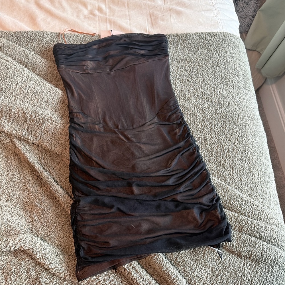 Superdown Black and Gold Strapless Dress